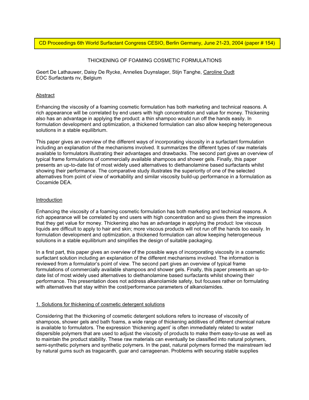 Thickening of Foaming Cosmetic Formulations