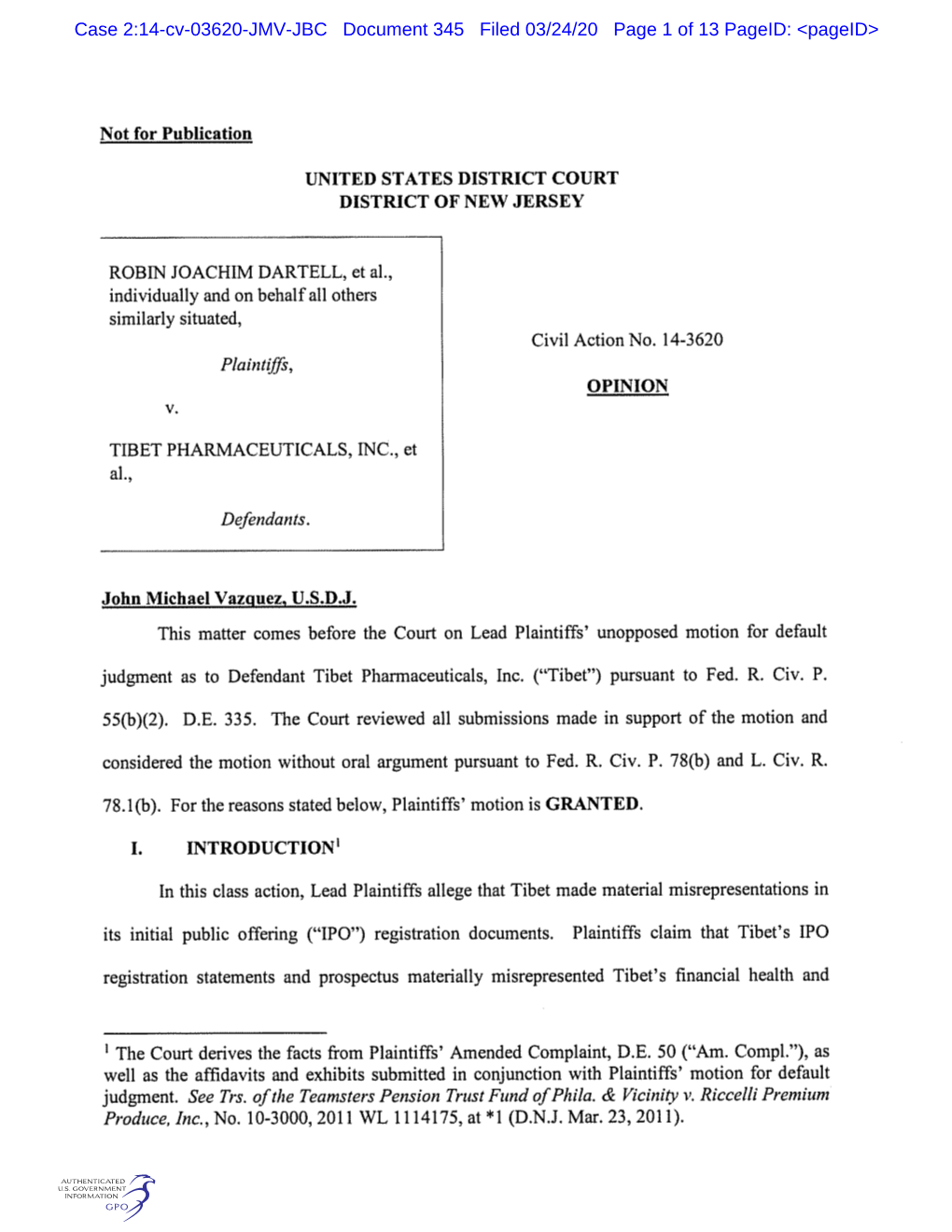 Case 2:14-Cv-03620-JMV-JBC Document 345 Filed 03/24/20 Page 1 of 13 Pageid