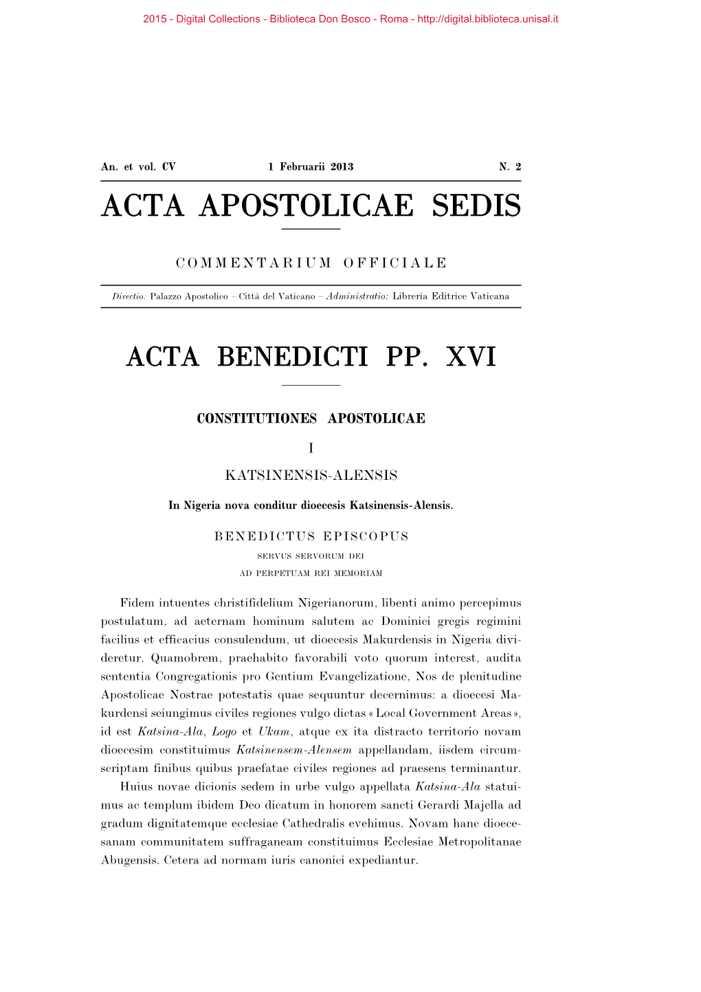 Acta Apostolicae Sedis. Commentarium Officiale