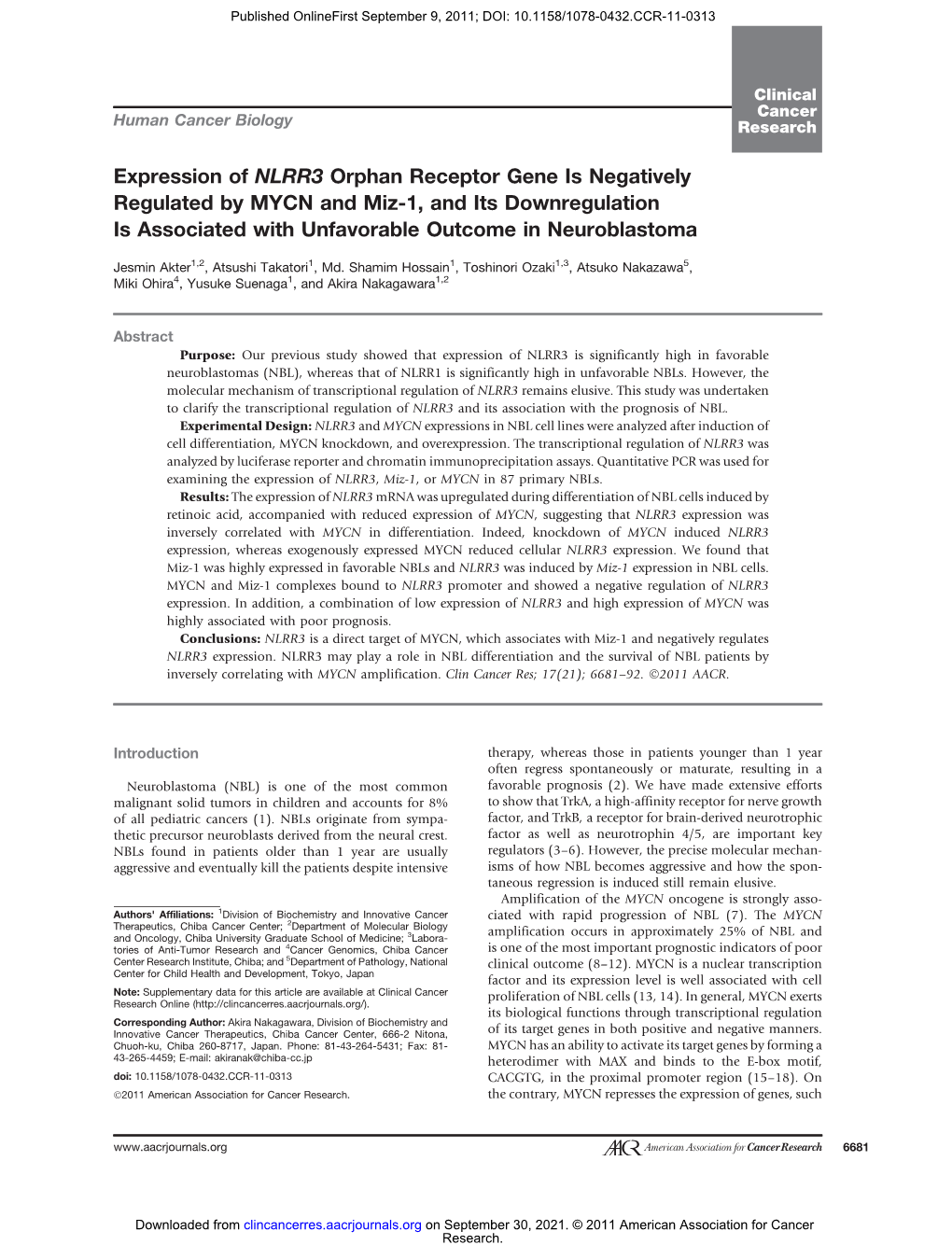 Expression of NLRR3 Orphan Receptor Gene Is Negatively Regulated by MYCN and Miz-1, and Its Downregulation Is Associated with Unfavorable Outcome in Neuroblastoma