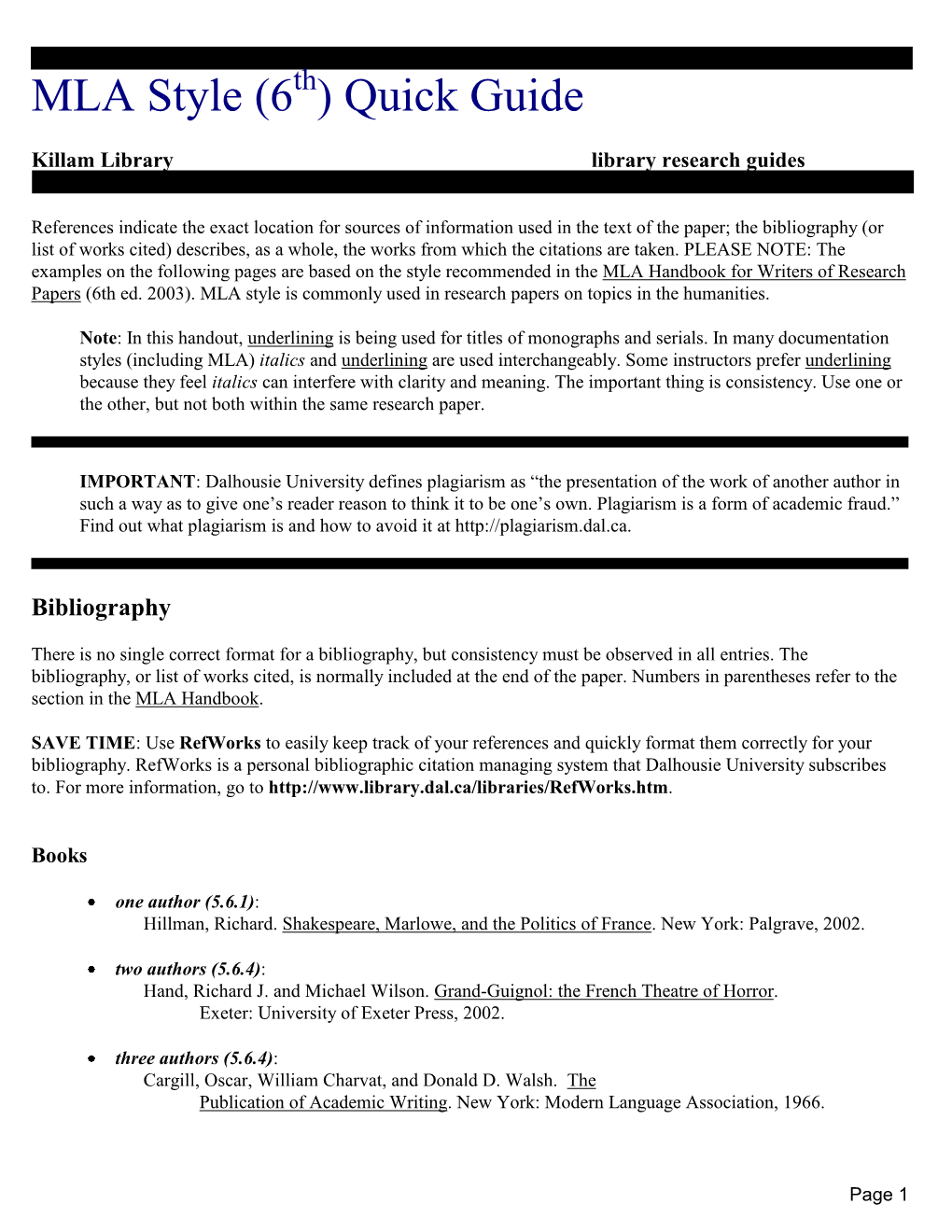 MLA Style (6 ) Quick Guide