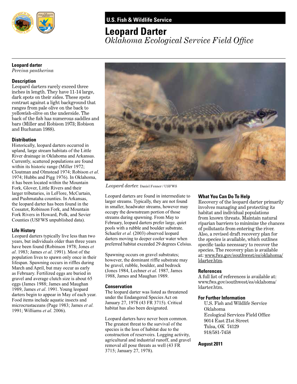 Leopard Darter Oklahoma Ecological Service Field Office