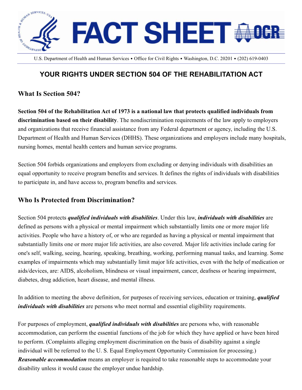 Your Rights Under Section 504 of the Rehabilitation Act