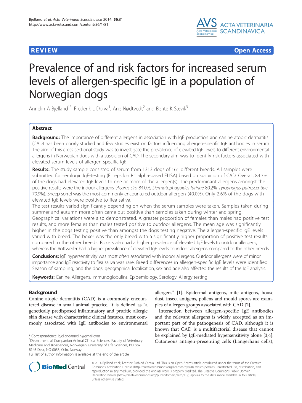 Prevalence of and Risk Factors for Increased Serum Levels of Allergen