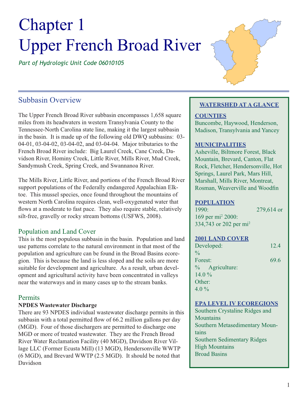 Chapter 1 Upper French Broad River Part of Hydrologic Unit Code 06010105