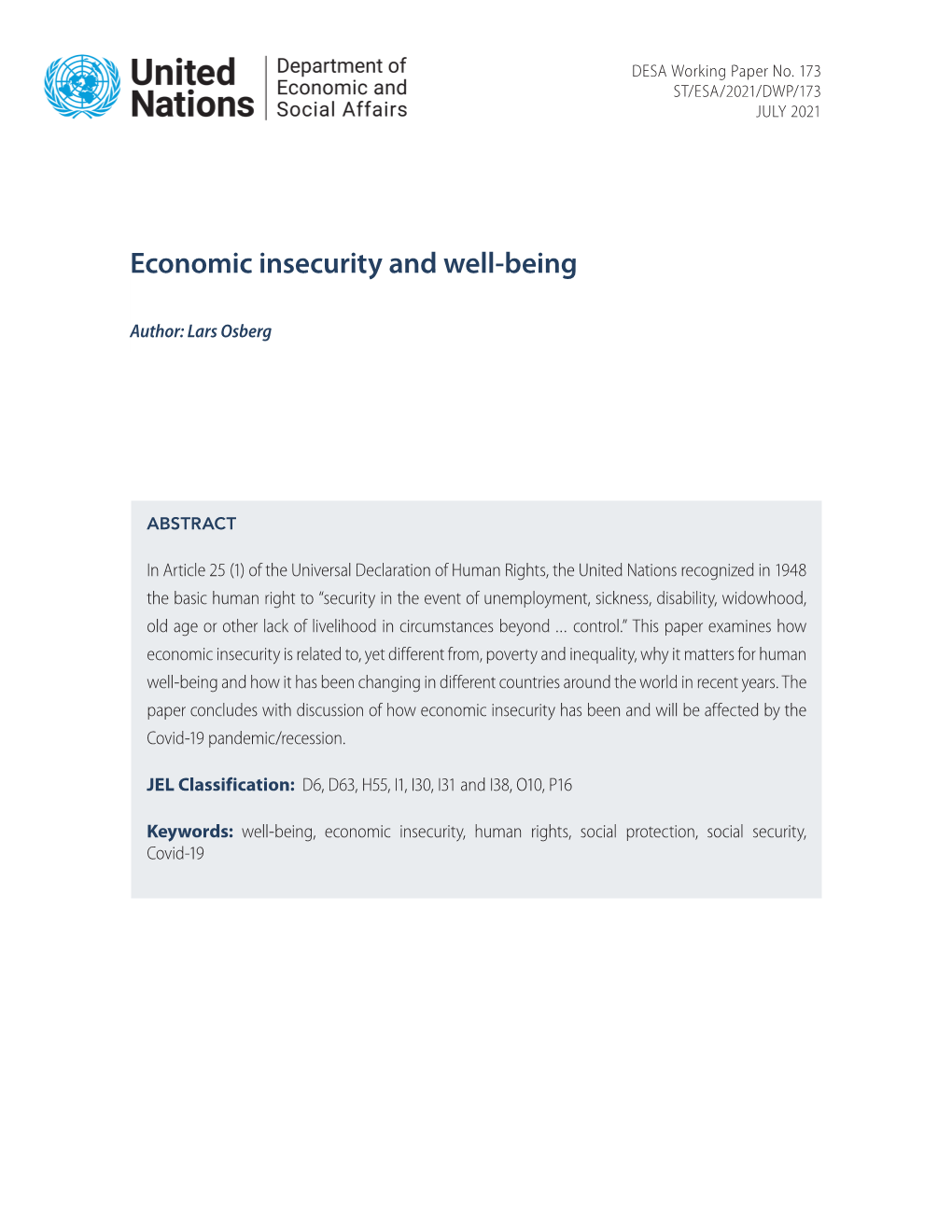 Economic Insecurity and Well-Being