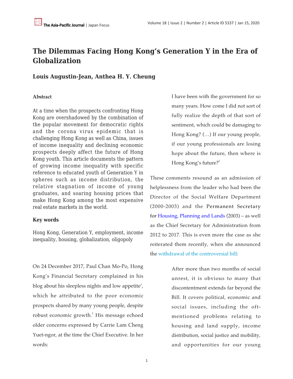 The Dilemmas Facing Hong Kong's Generation Y in the Era Of