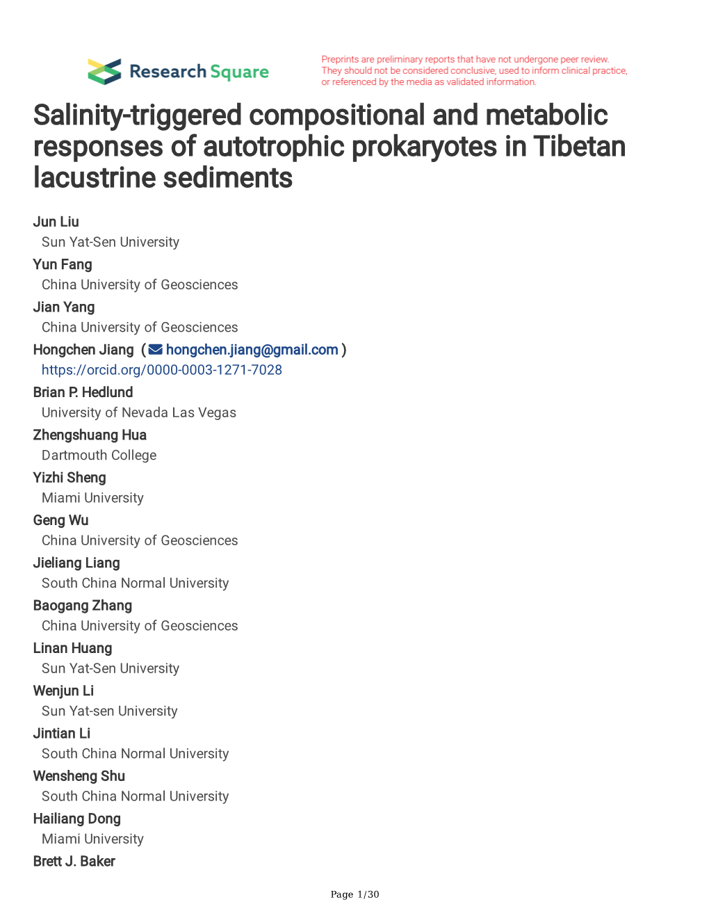 Salinity-Triggered Compositional and Metabolic Responses of Autotrophic Prokaryotes in Tibetan Lacustrine Sediments