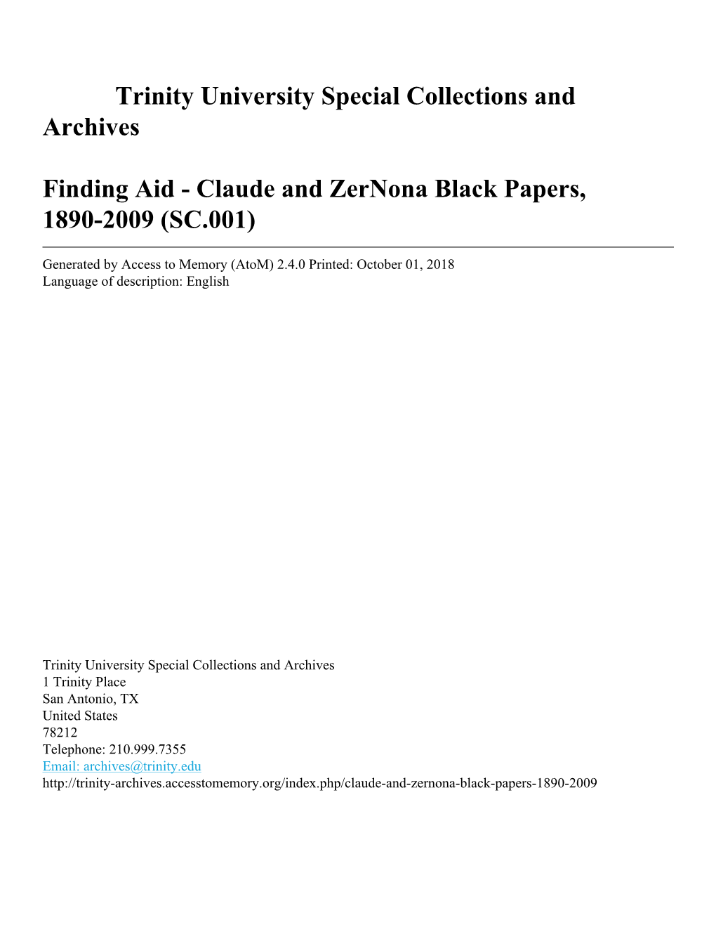 Claude and Zernona Black Papers, 1890-2009 (SC.001)