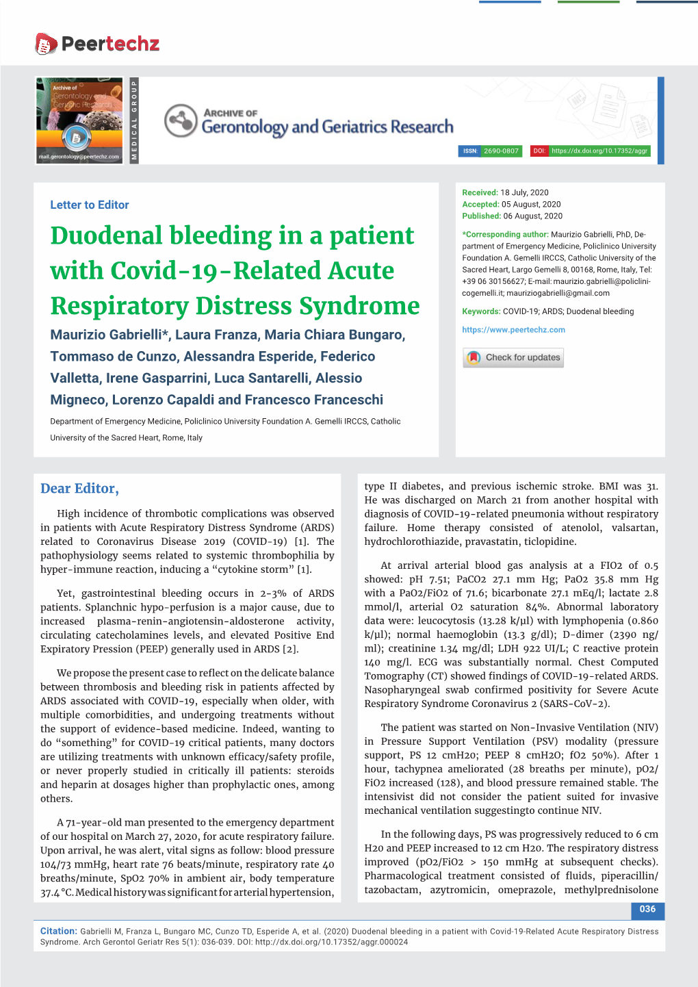 Duodenal Bleeding in a Patient with Covid-19-Related Acute Respiratory Distress Syndrome