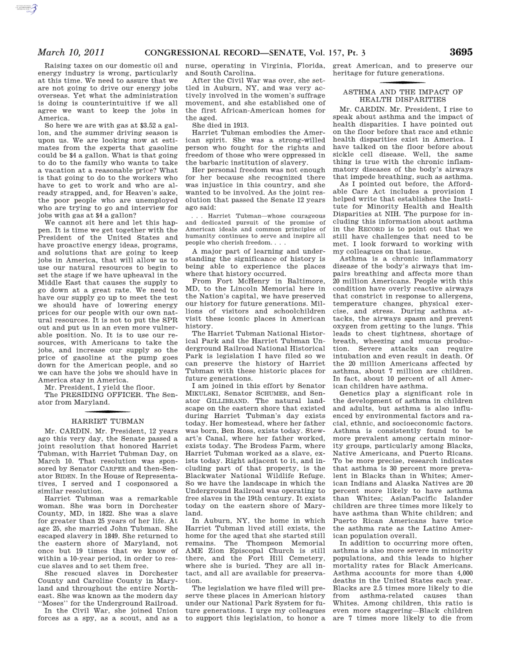 CONGRESSIONAL RECORD—SENATE, Vol. 157, Pt. 3