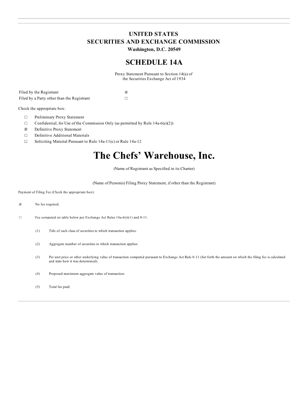 The Chefs' Warehouse, Inc