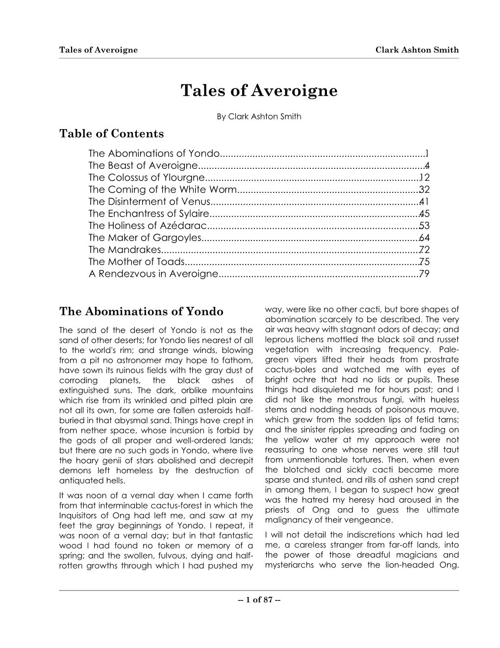 Clark Ashton Smith -- Tales of Averoigne