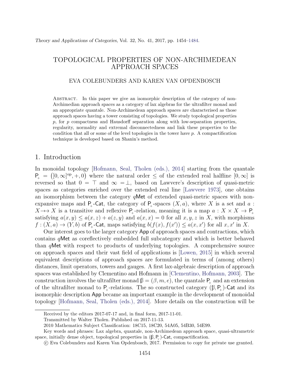 TOPOLOGICAL PROPERTIES of NON-ARCHIMEDEAN APPROACH SPACES 1. Introduction