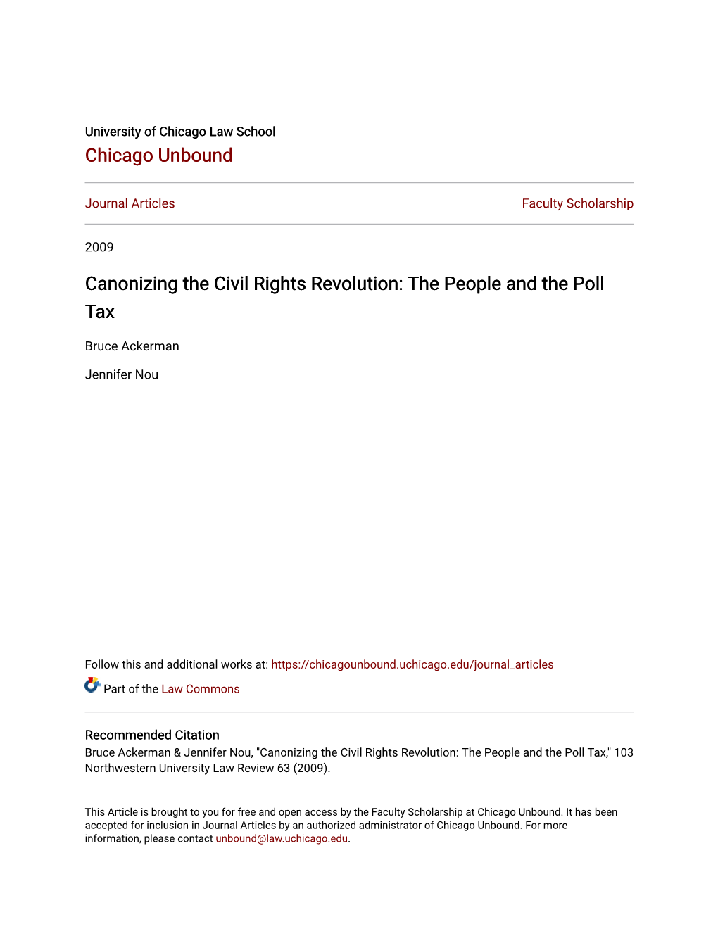 Canonizing the Civil Rights Revolution: the People and the Poll Tax