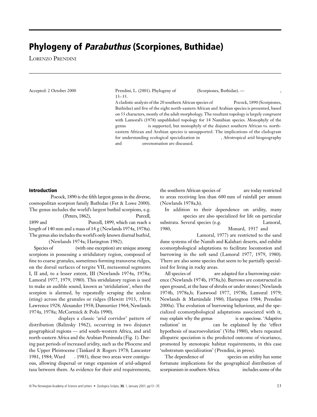 Phylogeny of Parabuthus (Scorpiones, Buthidae)