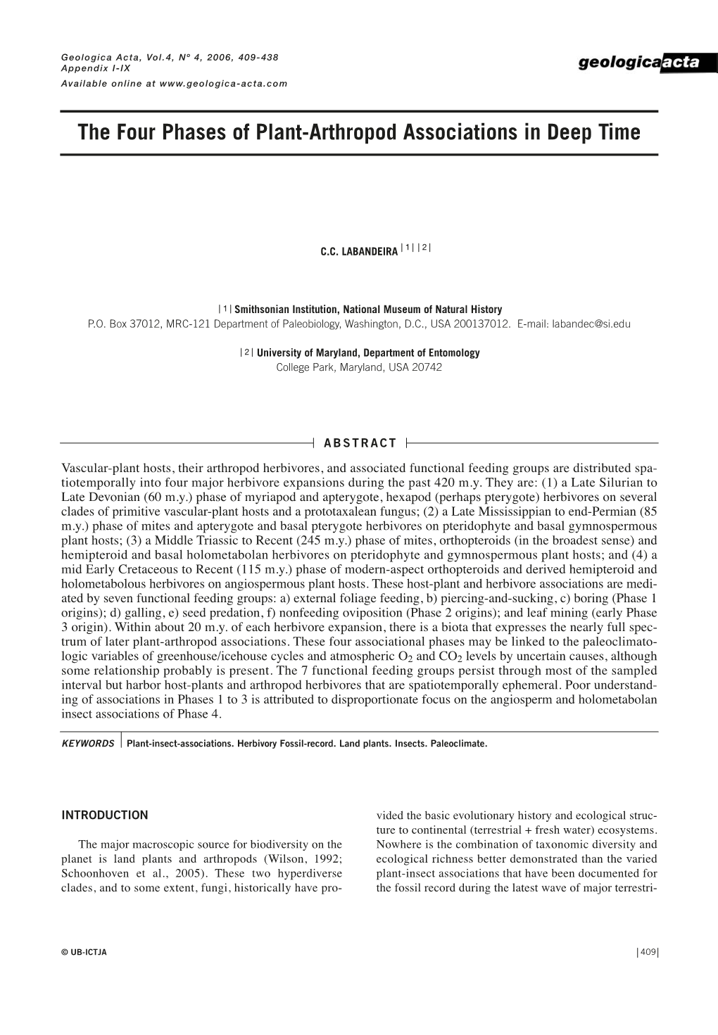 The Four Phases of Plant-Arthropod Associations in Deep Time