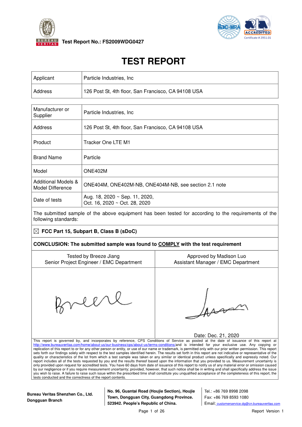 Test Report FCC Part 15 Subpart B, Class B