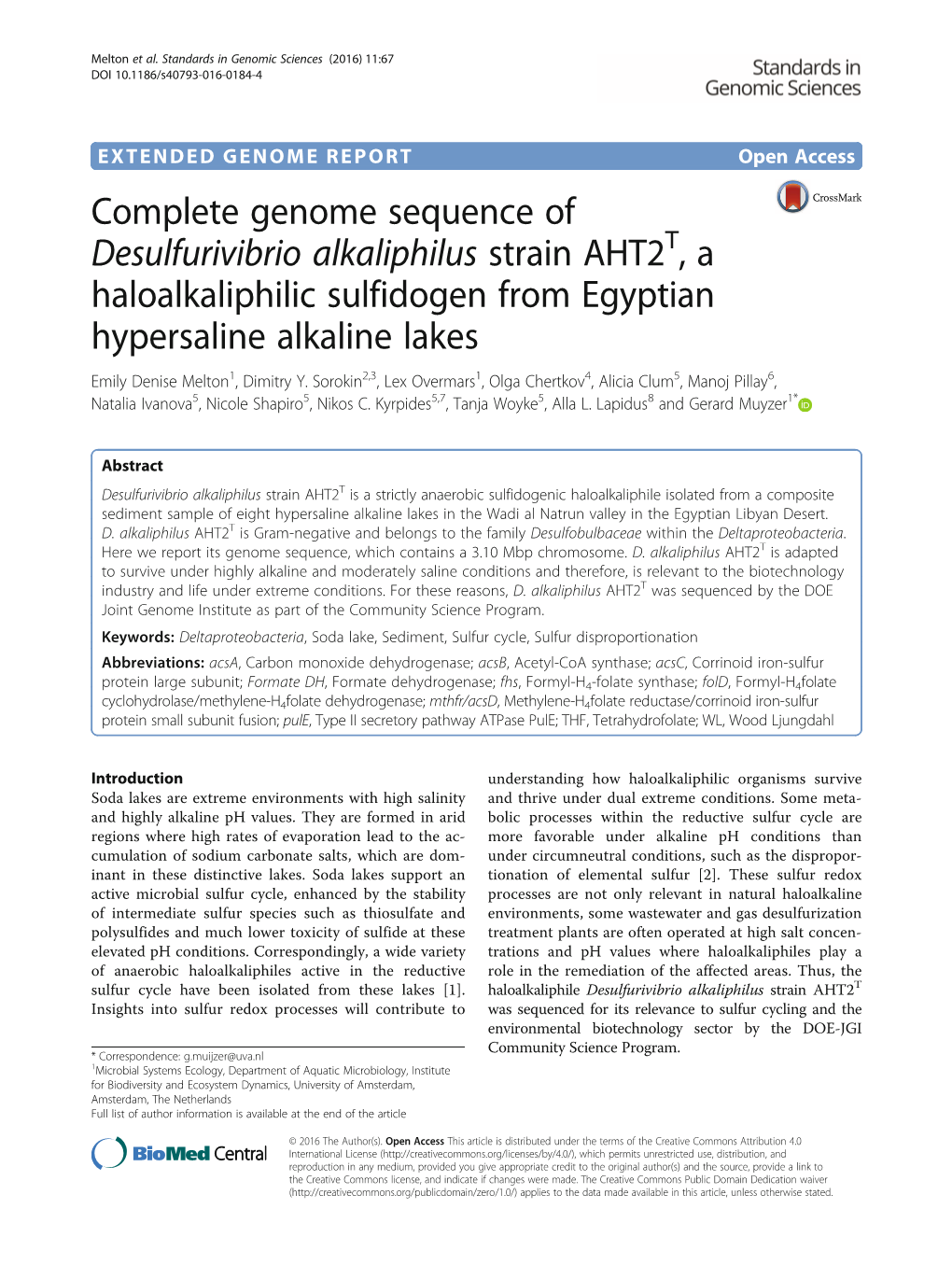 Complete Genome Sequence of Desulfurivibrio Alkaliphilus Strain