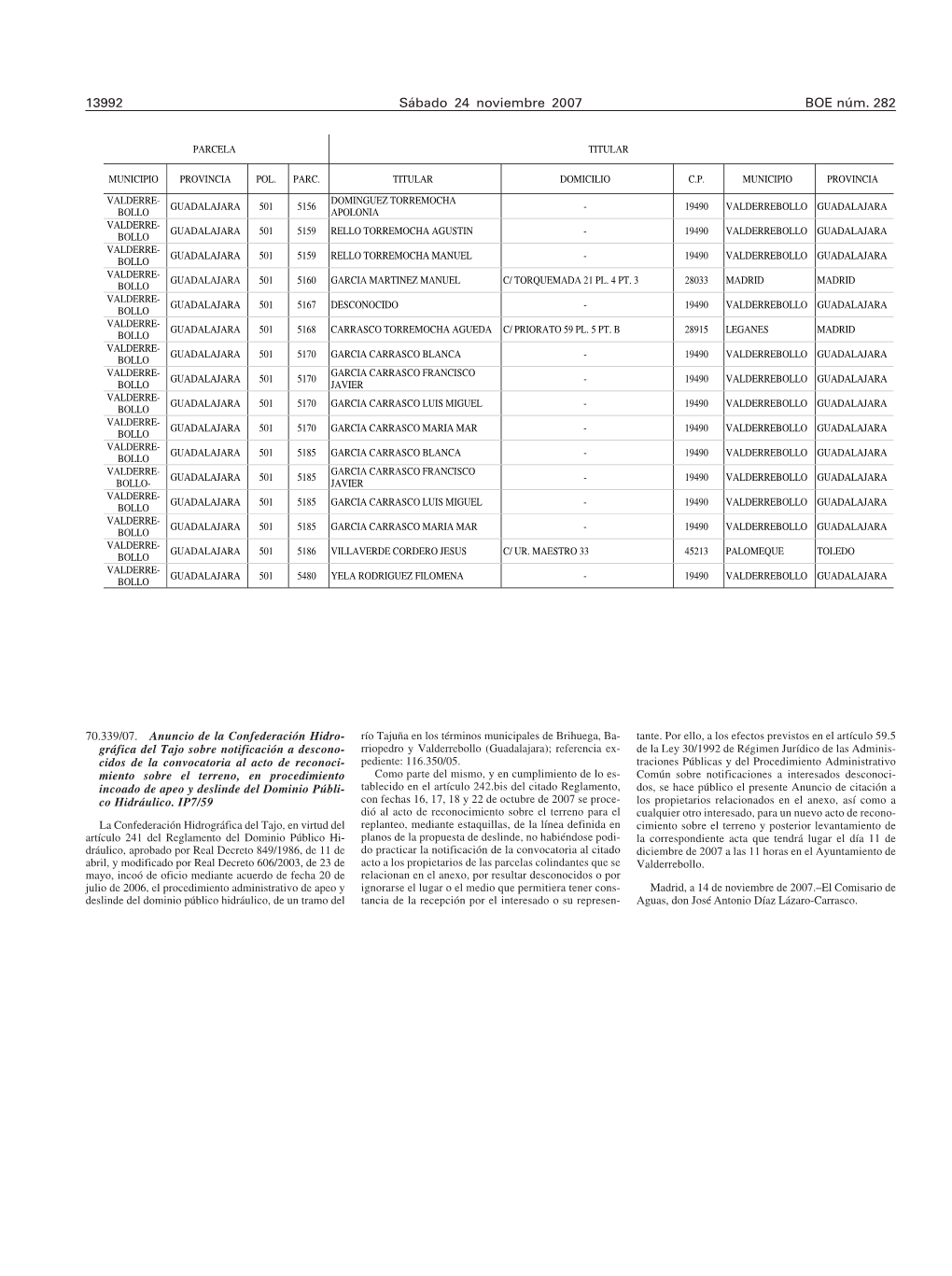 BOE 282 De 24/11/2007 Sec 5 Pag 13992 a 13999