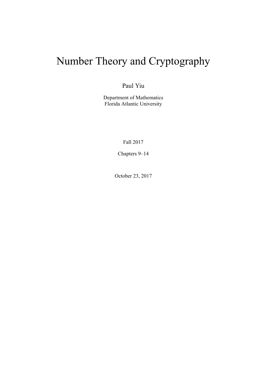 Number Theory and Cryptography