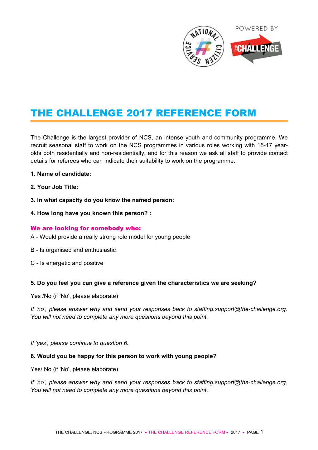 The Challenge 2017 Reference Form