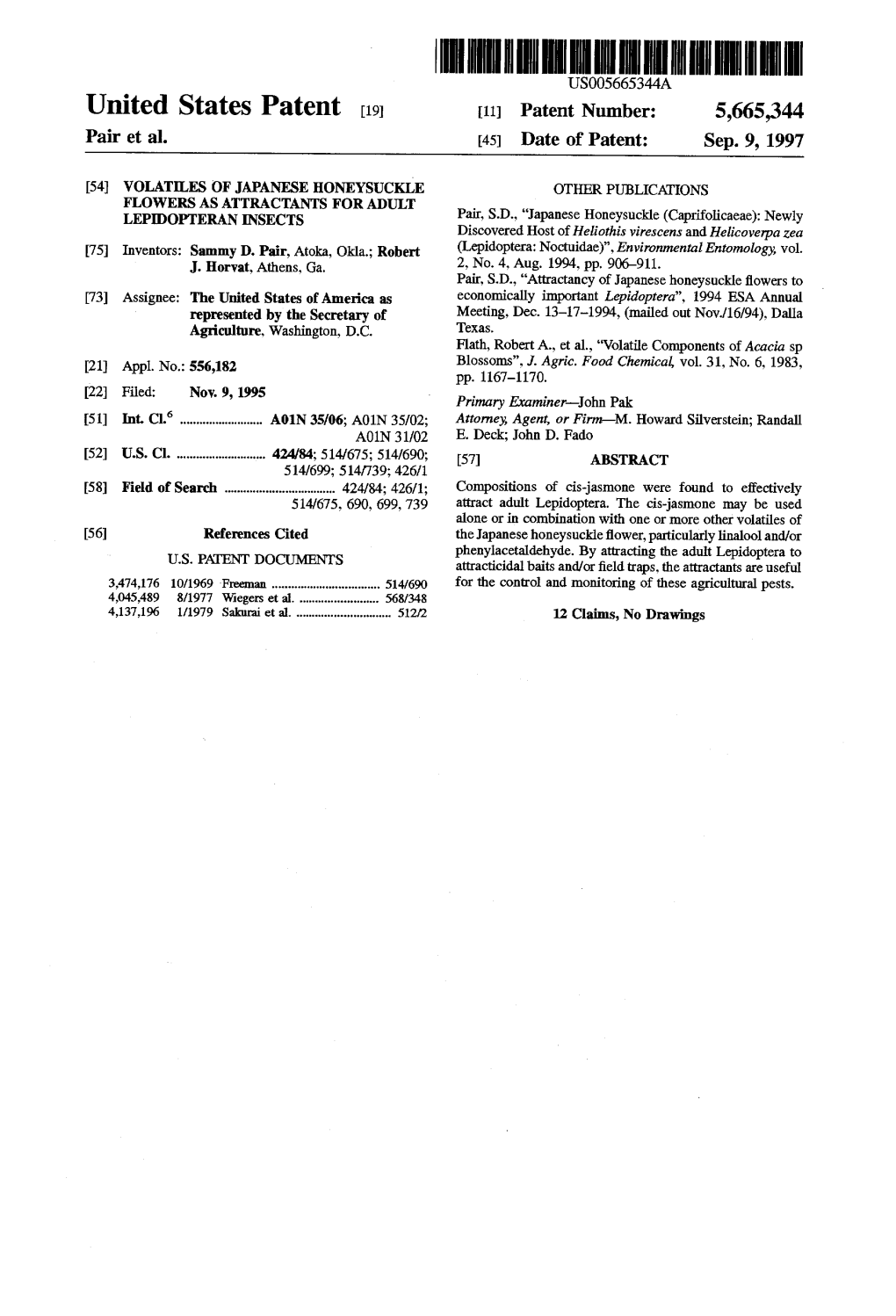 United States Patent (19) 11 Patent Number: 5,665,344 Pair Et Al