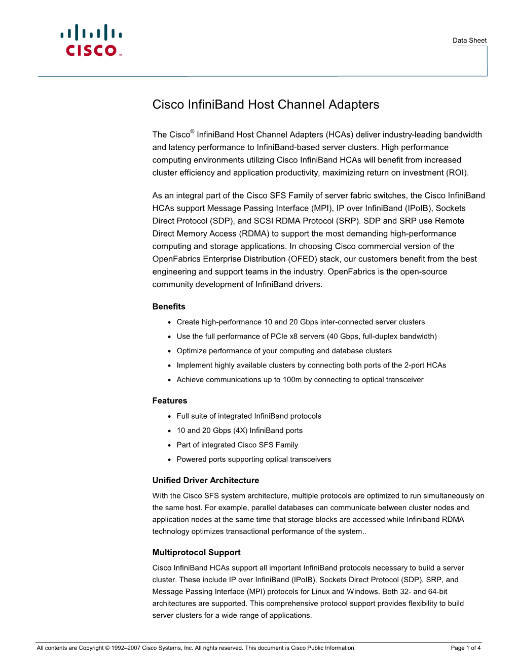 Cisco Infiniband Host Channel Adapters