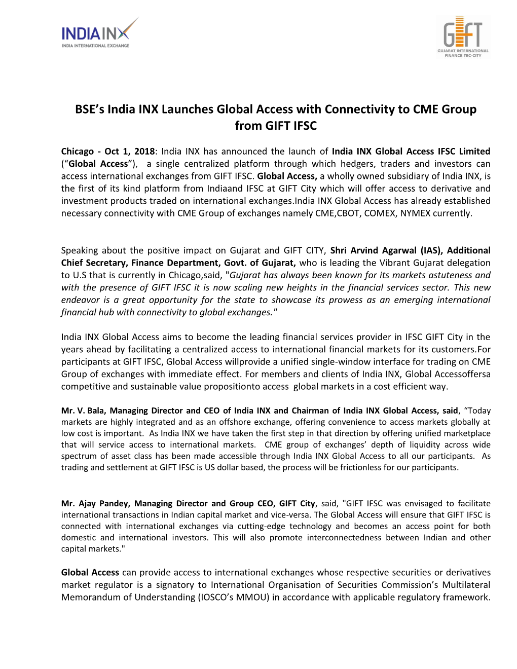 BSE's India INX Launches Global Access with Connectivity to CME