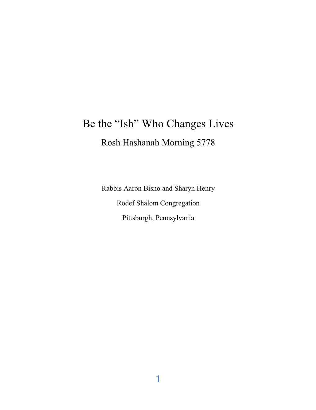 Be the “Ish” Who Changes Lives Rosh Hashanah Morning 5778