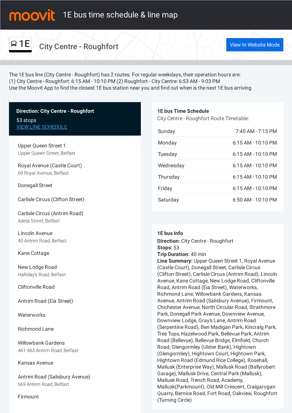 1E Bus Time Schedule & Line Route