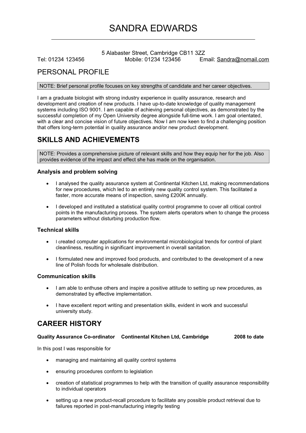 Sample Skills-Based CV - Sandra Edwards