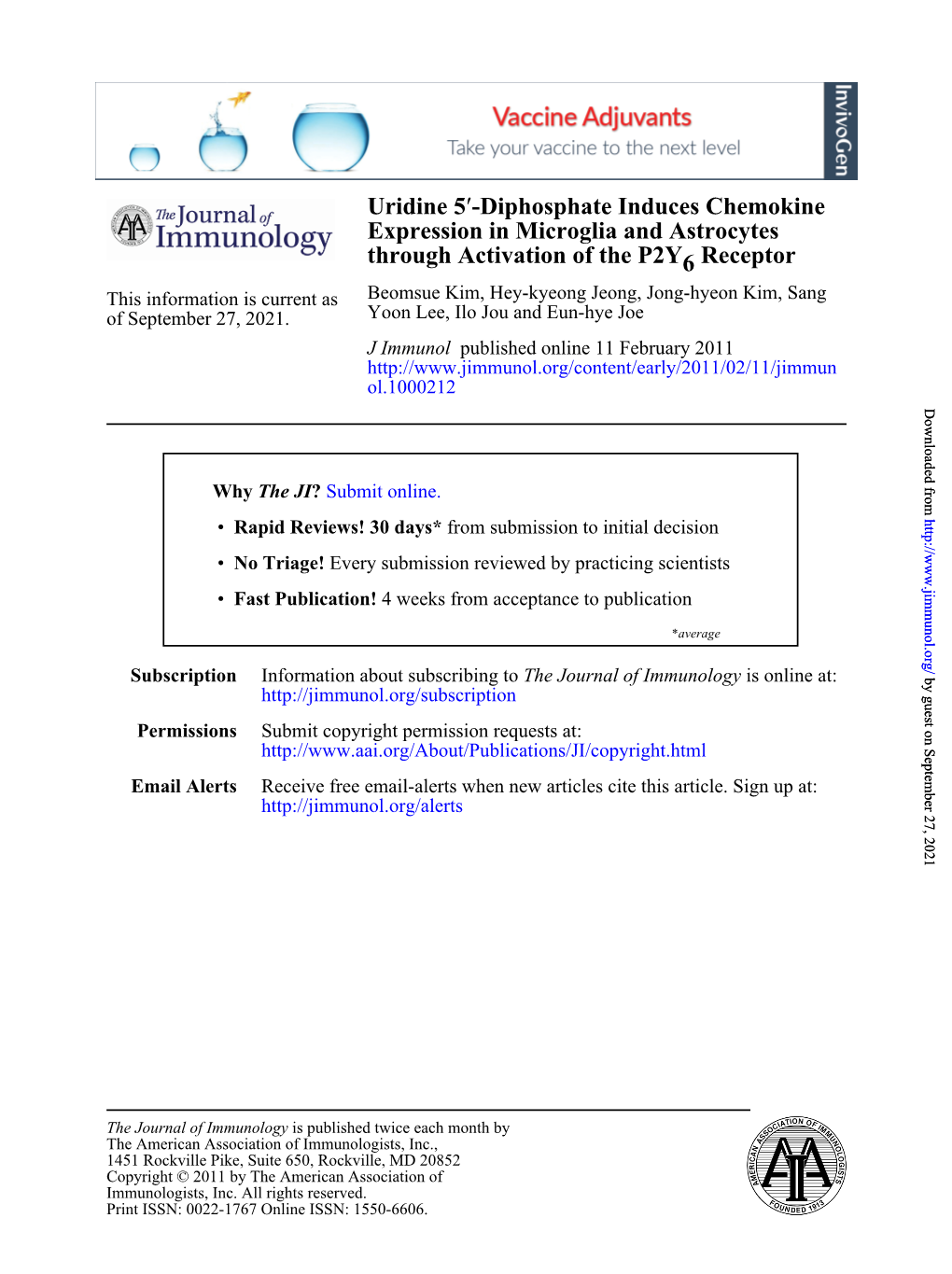 Receptor 6 Through Activation of the P2Y Expression in Microglia and Astrocytes -Diphosphate Induces Chemokine ′ Uridine 5