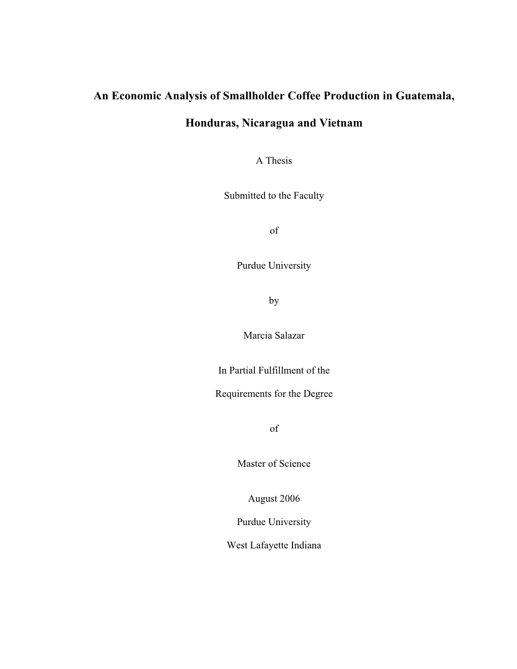 An Economic Analysis of Smallholder Coffee Production in Guatemala