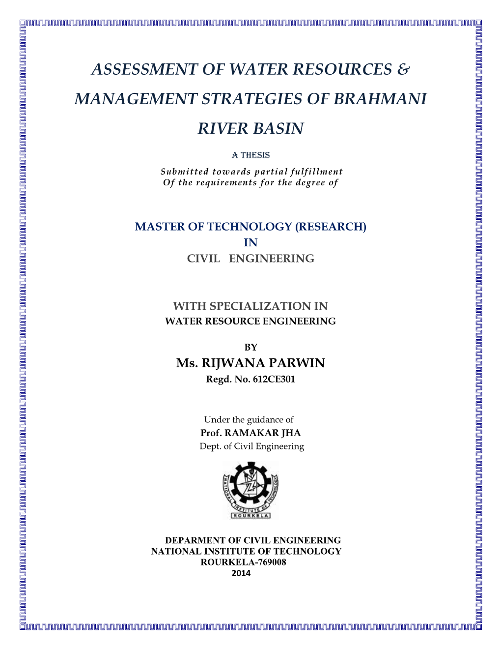 Assessment of Water Resources & Management Strategies of Brahmani River Basin