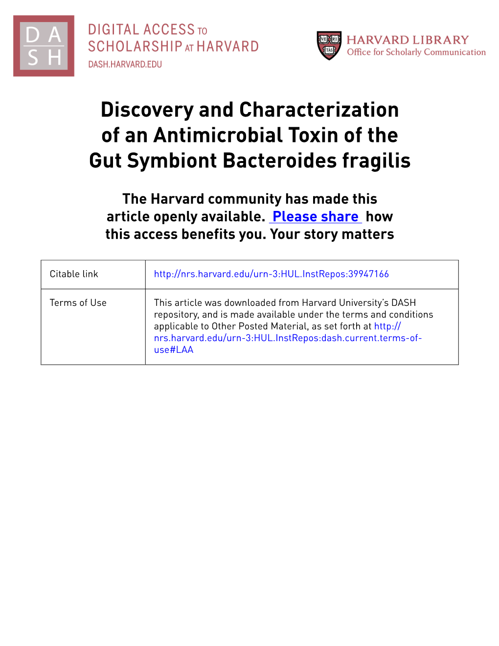 Discovery and Characterization of an Antimicrobial Toxin of the Gut Symbiont Bacteroides Fragilis