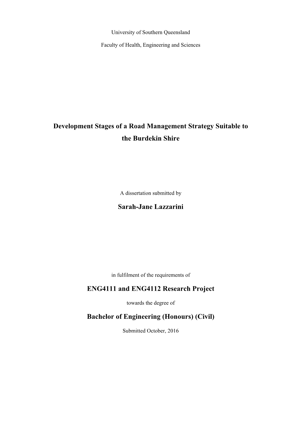 Development Stages of a Road Management Strategy Suitable to the Burdekin Shire