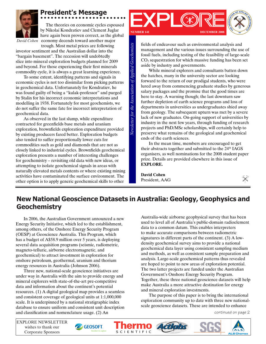 President's Message New National Geoscience Datasets in Australia