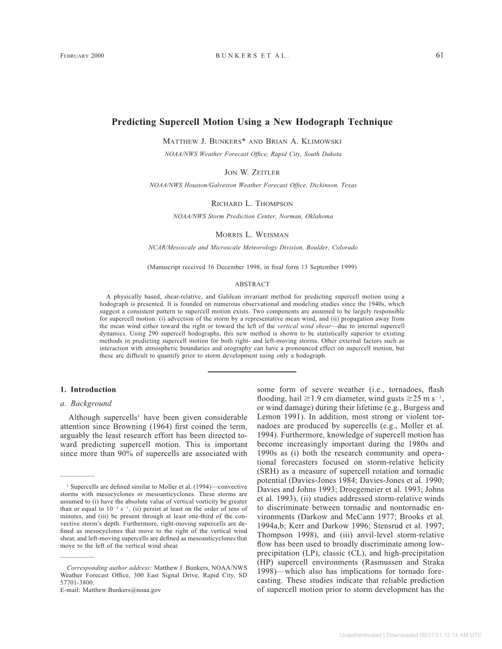 Predicting Supercell Motion Using a New Hodograph Technique