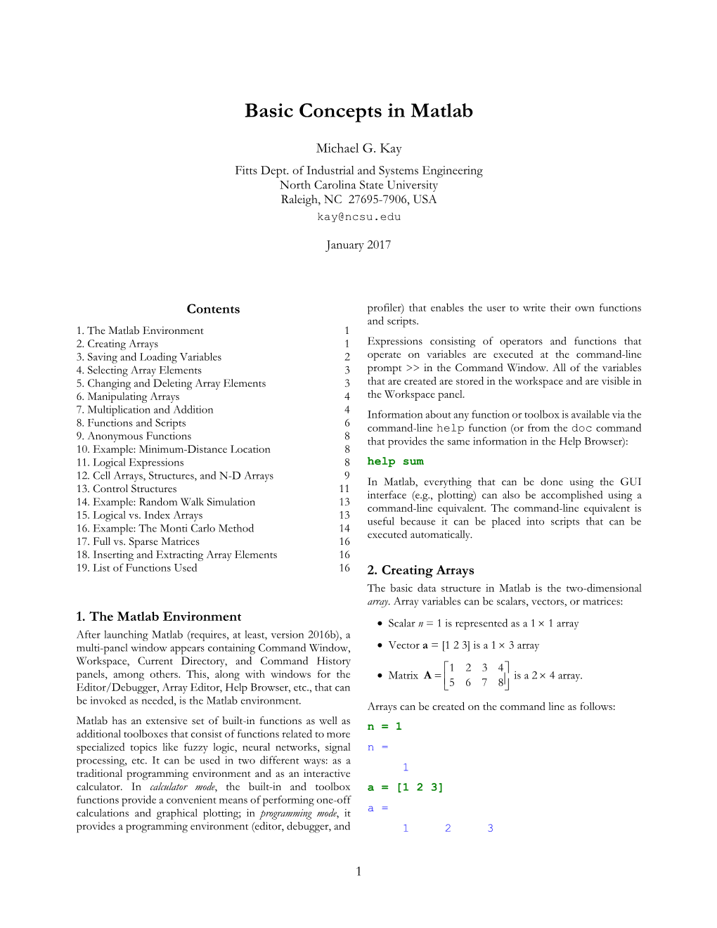 Basic Concepts in Matlab