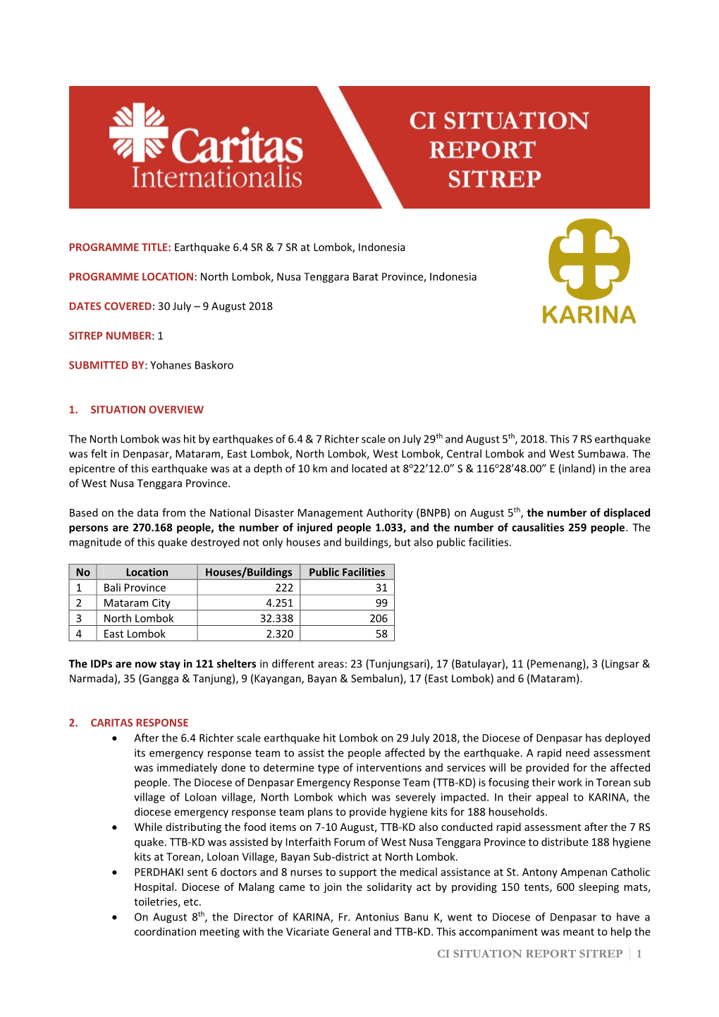 Ci Situation Report Sitrep 1