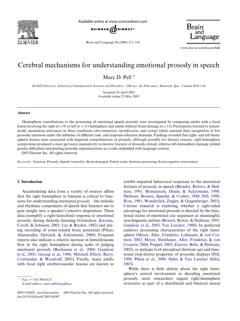 Cerebral Mechanisms for Understanding Emotional Prosody in Speech