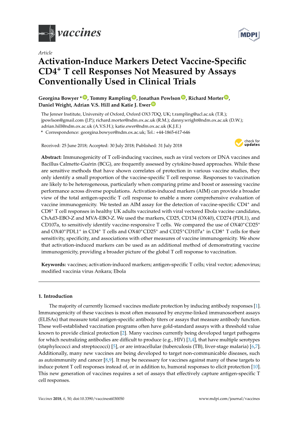 Activation-Induce Markers Detect Vaccine-Specific CD4+ T Cell