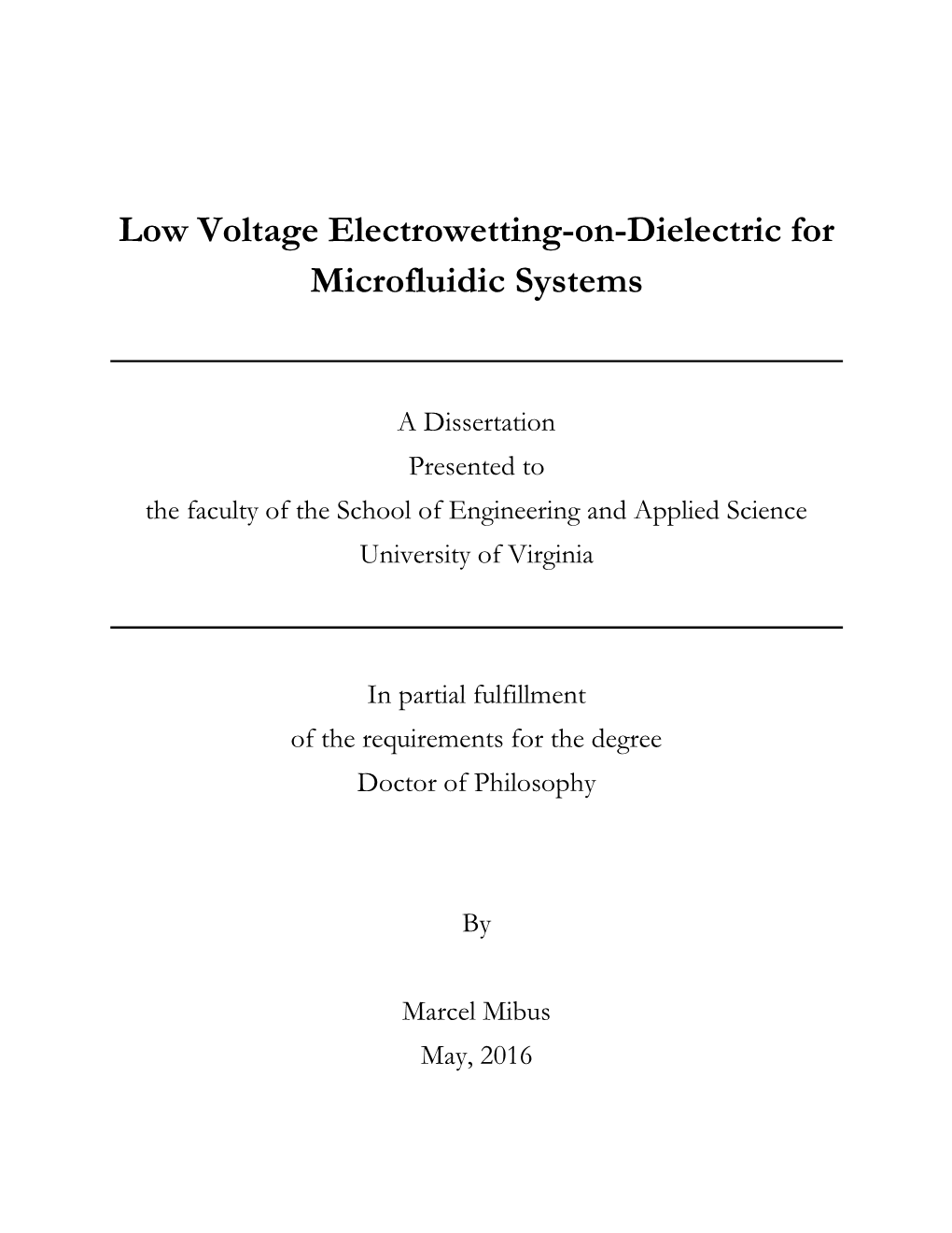 Low Voltage Electrowetting-On-Dielectric for Microfluidic Systems