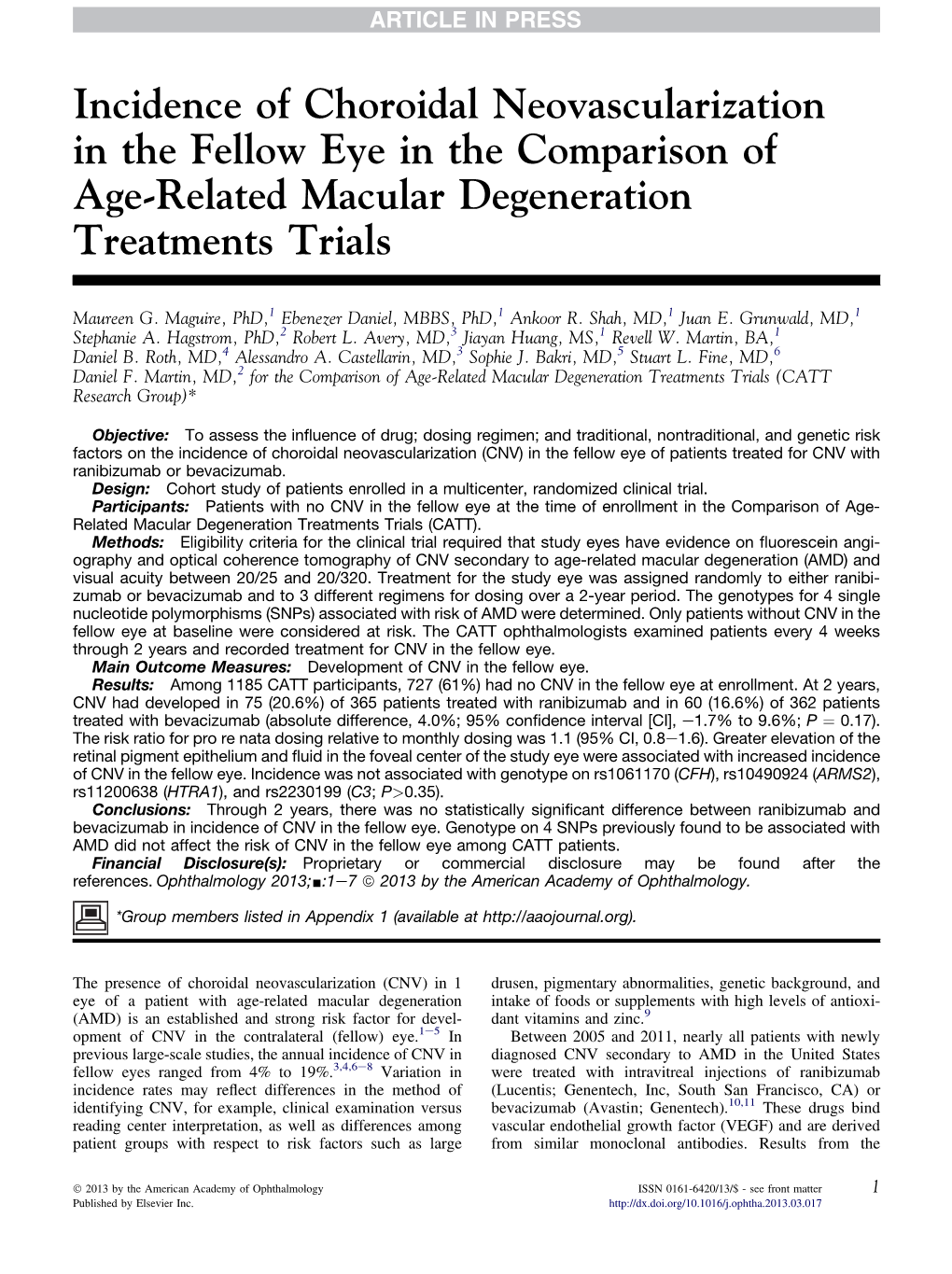 The Fellow Eye in the Comparison of Age-Related Macular Degeneration Treatments Trials