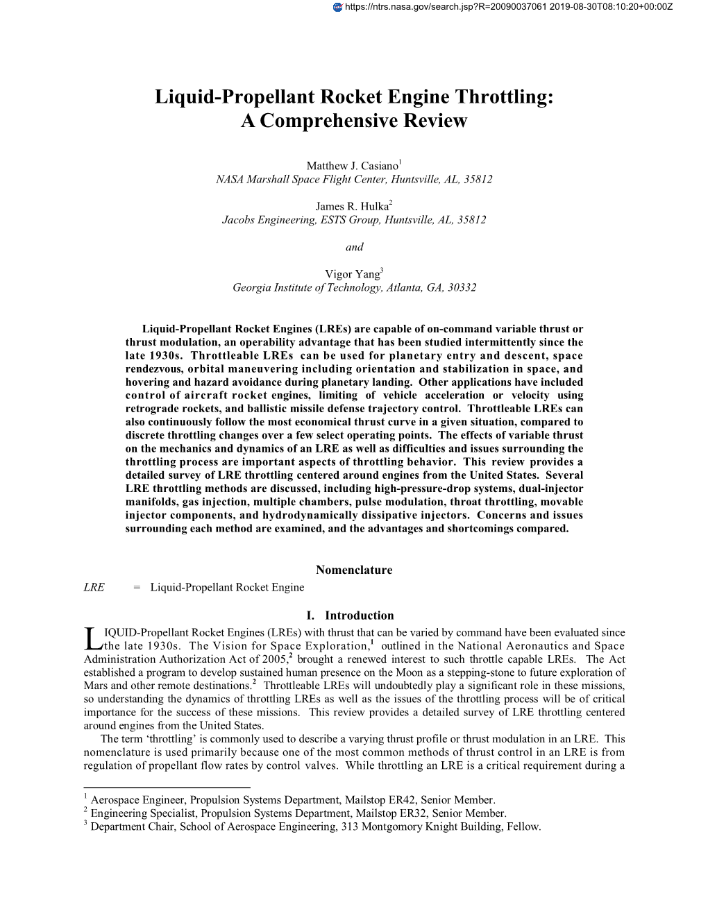 Liquid-Propellant Rocket Engine Throttling: a Comprehensive Review