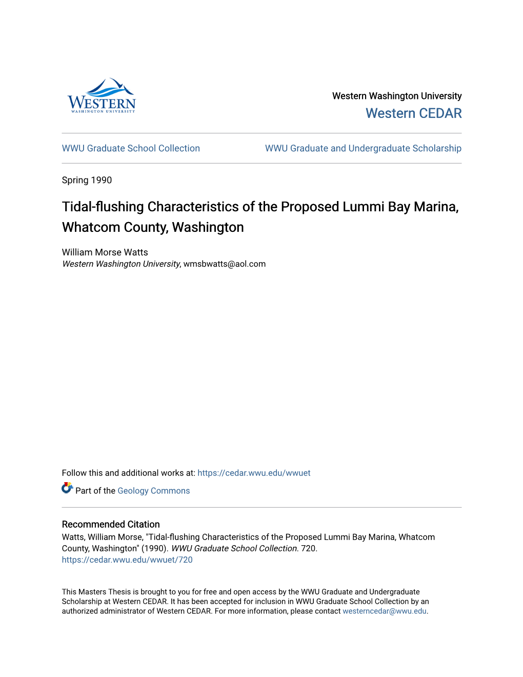 Tidal-Flushing Characteristics of the Proposed Lummi Bay Marina, Whatcom County, Washington