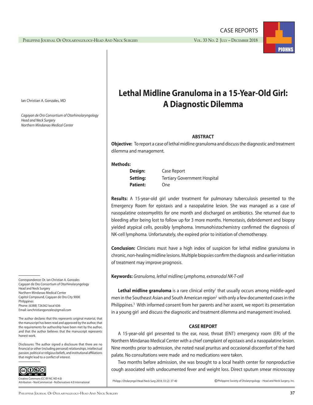 Lethal Midline Granuloma in a 15-Year-Old Girl: a Diagnostic