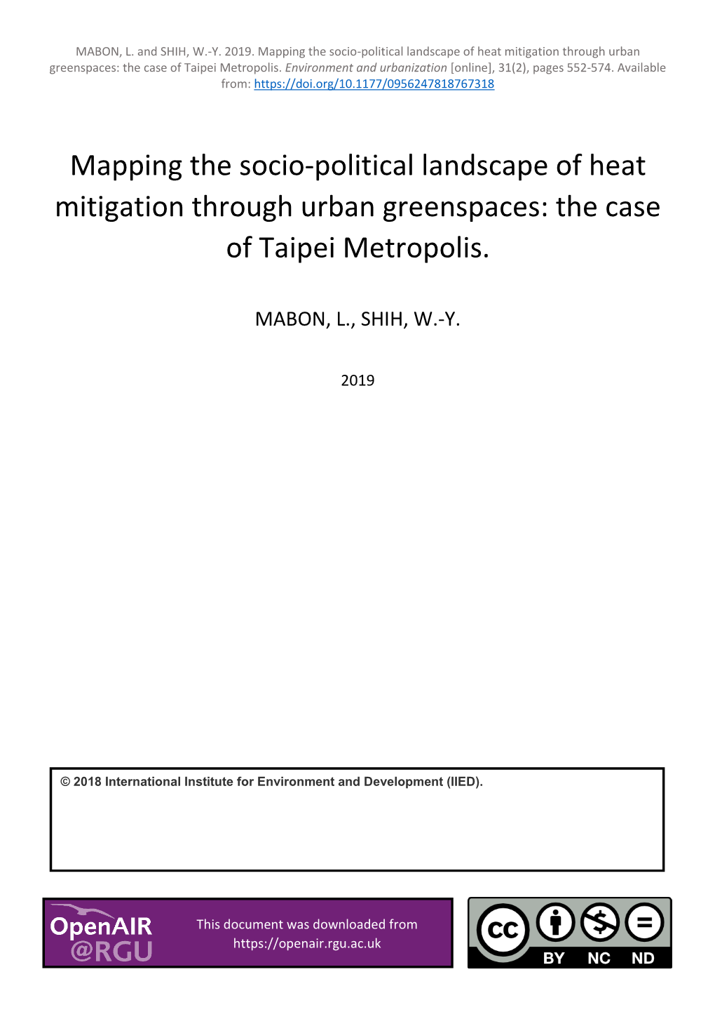Mapping the Socio-Political Landscape of Heat Mitigation Through Urban Greenspaces: the Case of Taipei Metropolis