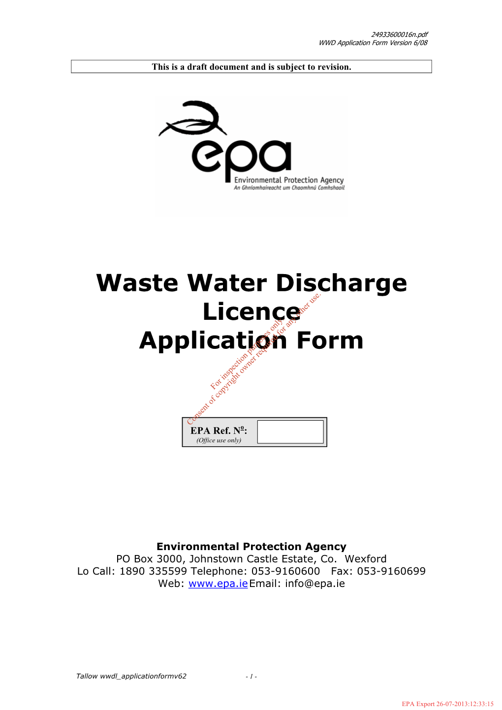 Waste Water Discharge Licence Application Form